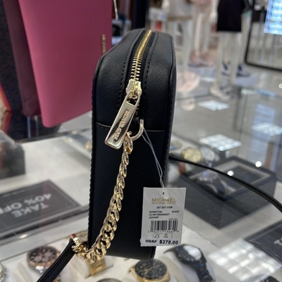 Michael Kors Jet Set Item Large East West Zip Crossbody Leather Black - Picture 8 of 16